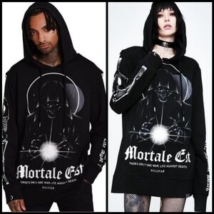 Killstar ✦ Mortale Hoodie ✦ XS Unisex Black Cotton Pullover Graphic Sleeves NWT